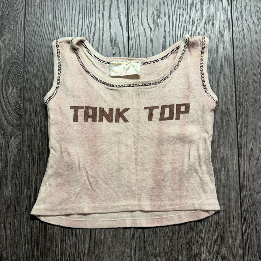 Vintage 1970s Tank Top Graphic Crop Top Pink Fade Ribbed Knit Small